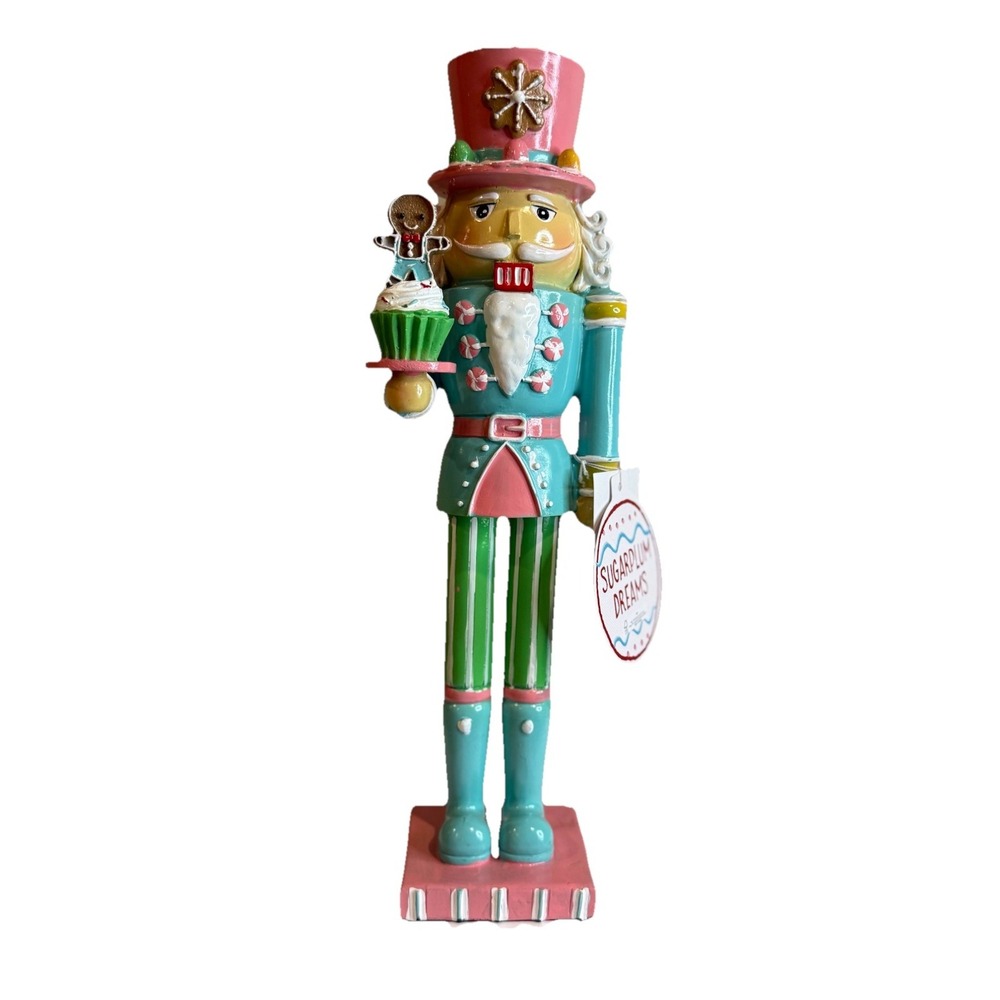 New Pastel Teal Pink‎ Christmas Nutcracker With Cupcake & Gingerbread r 13.5''